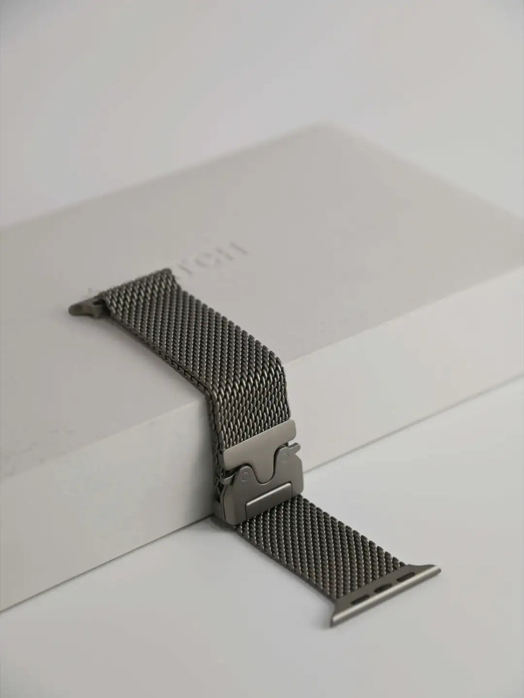 Titanium-color stainless steel Milanese Apple Watch band — view 2