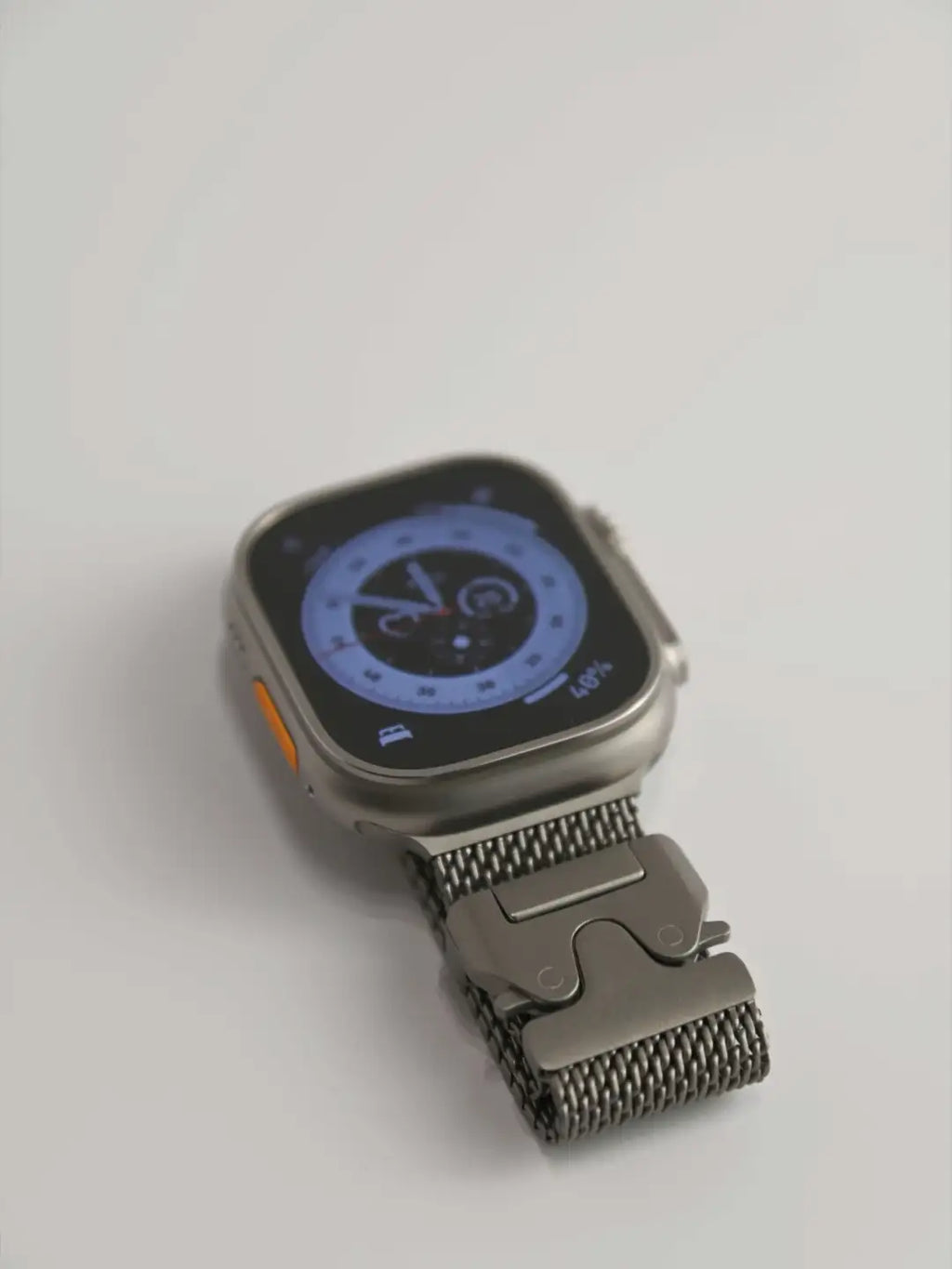 Titanium-color stainless steel Milanese Apple Watch band — view 4