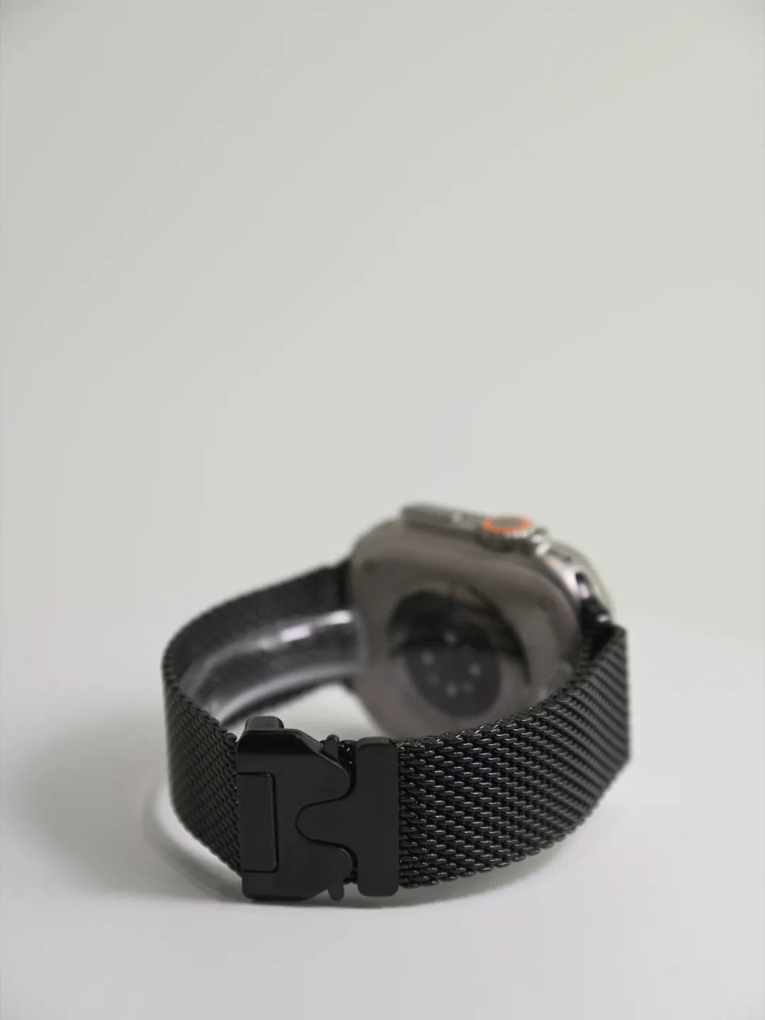 Black stainless steel Milanese Apple Watch band — view 5