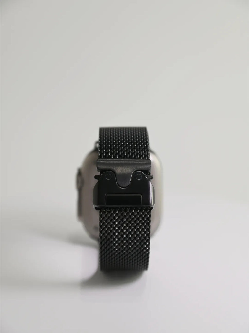 Black stainless steel Milanese Apple Watch band — view 6