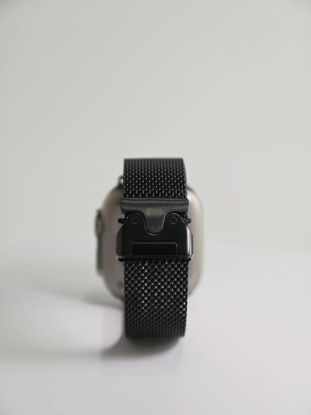 Black stainless steel Milanese Apple Watch band — view 6