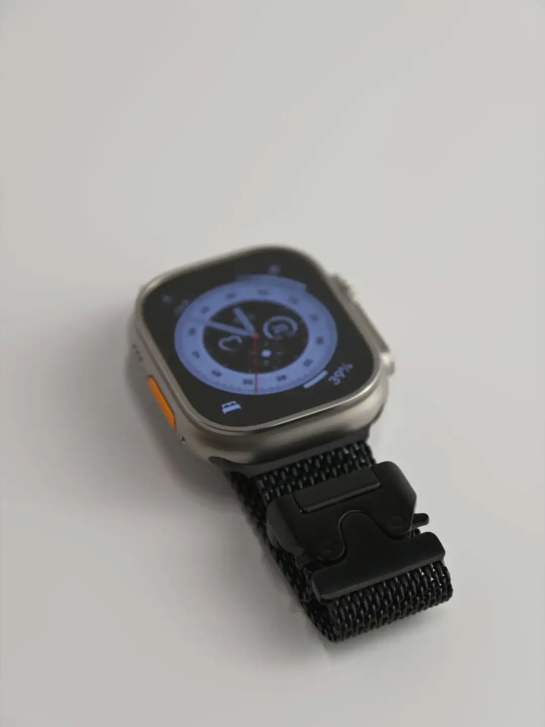 Black stainless steel Milanese Apple Watch band — view 8