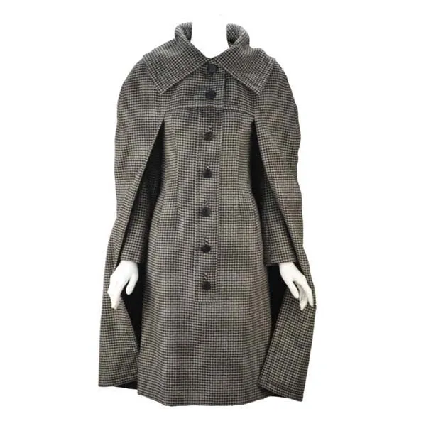 1950s Christian Dior Houndstooth Designer Cape and Dress Set