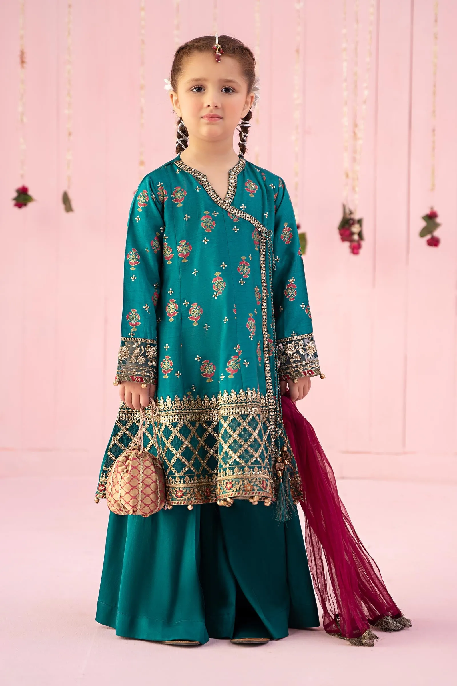 3 Piece Embroidered Raw Silk Suit | MKS-EF24-43