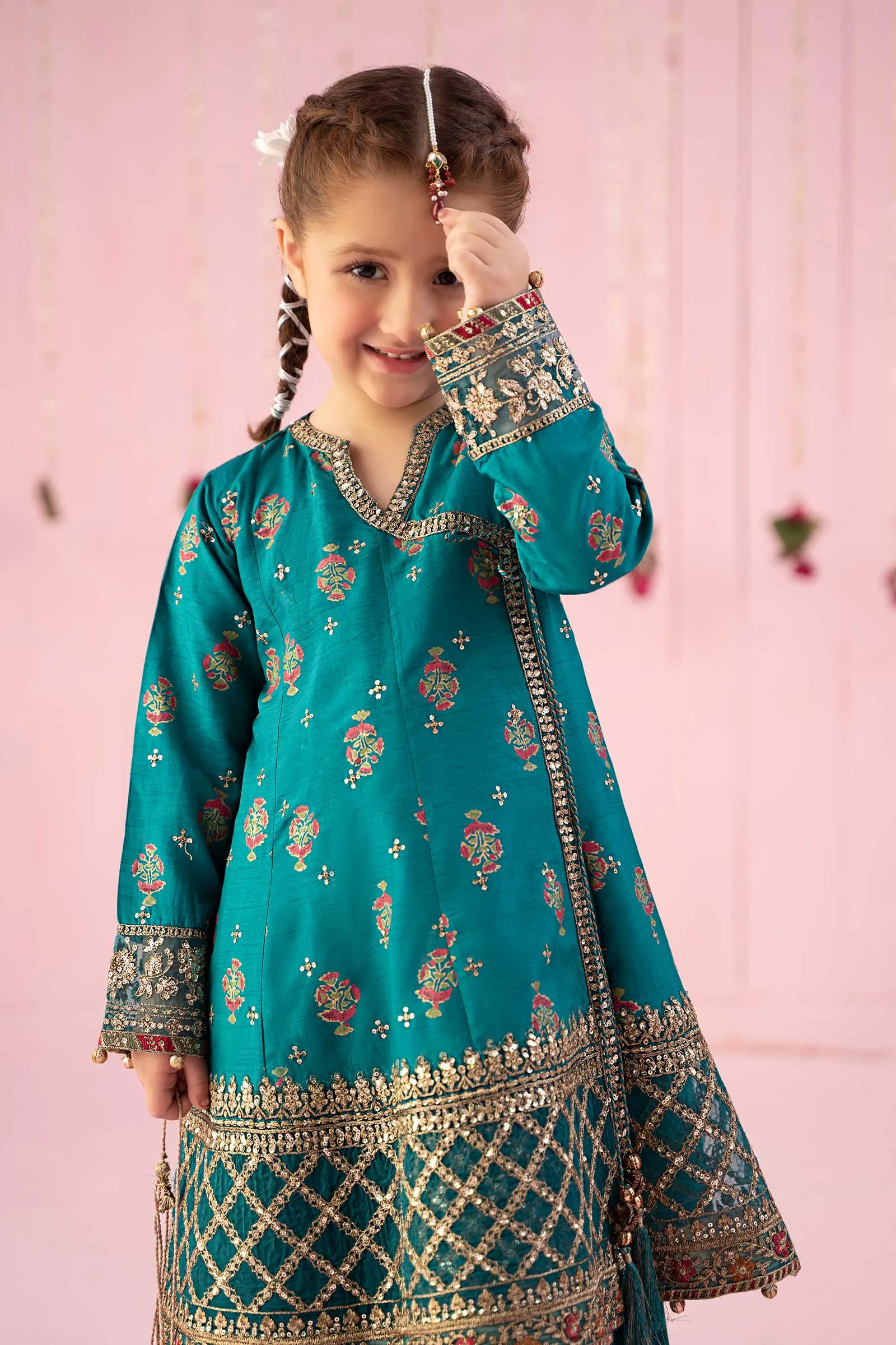 3 Piece Embroidered Raw Silk Suit | MKS-EF24-43