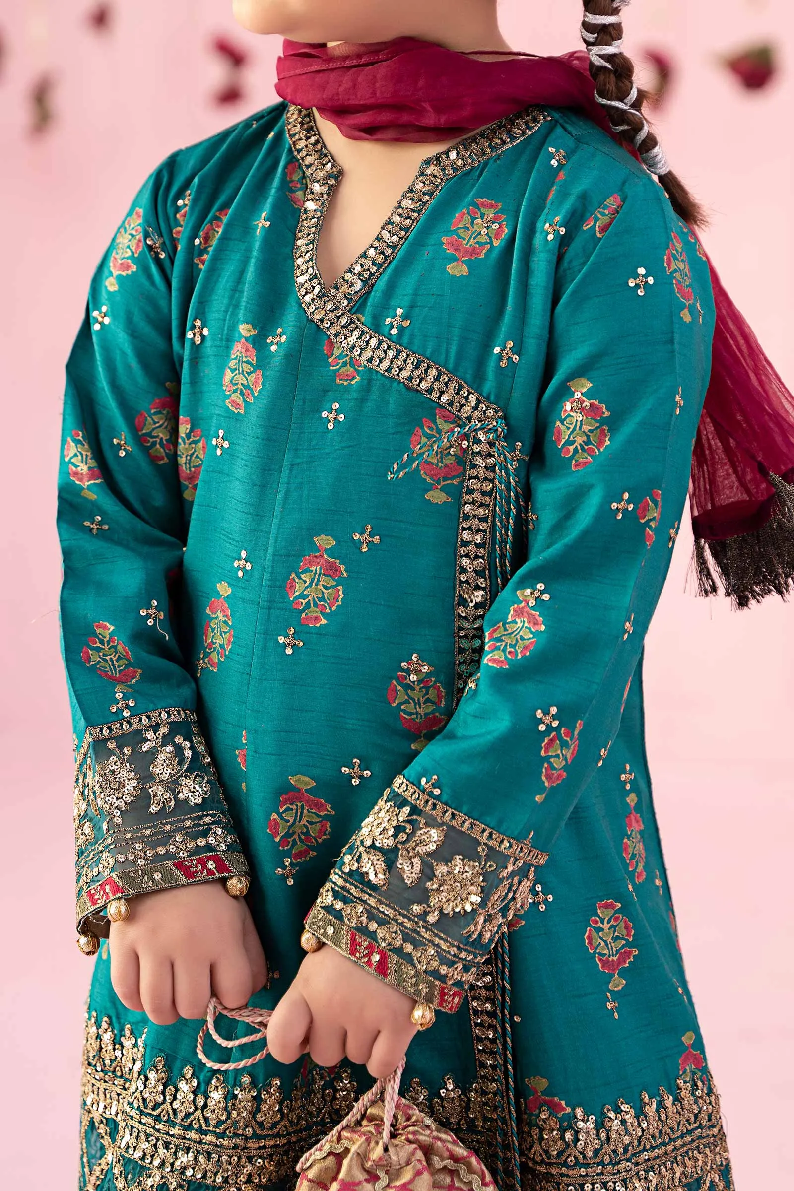 3 Piece Embroidered Raw Silk Suit | MKS-EF24-43