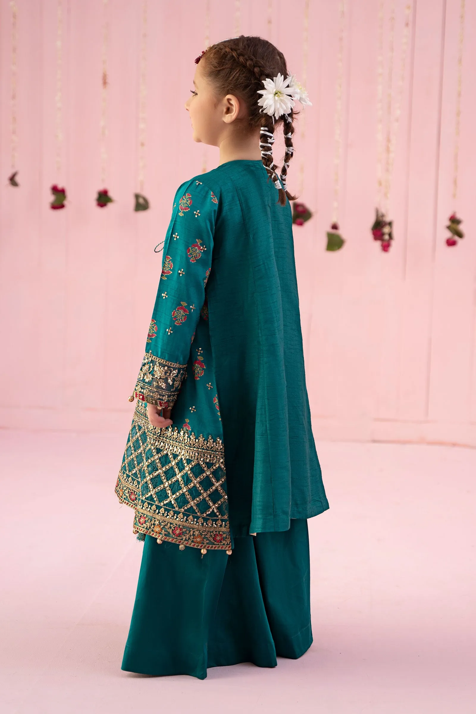 3 Piece Embroidered Raw Silk Suit | MKS-EF24-43