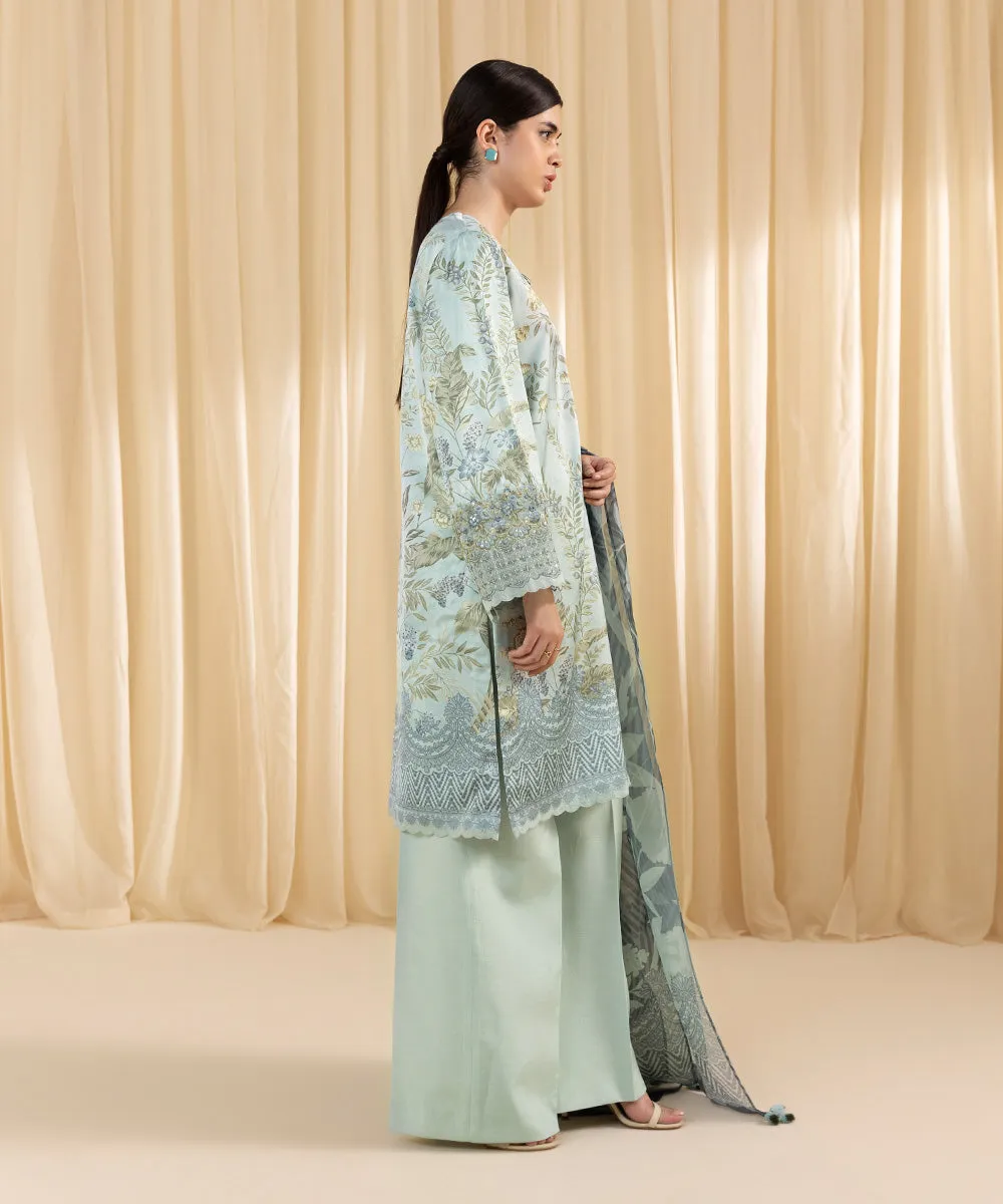 3 Piece -  Embroidered Satin Suit