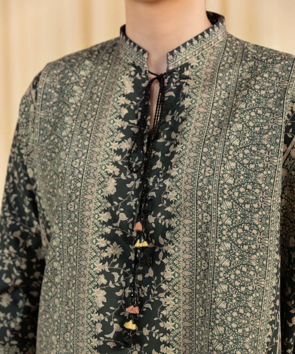 3 Piece -  Printed Silk Suit