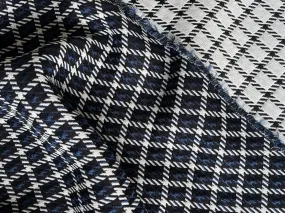 80" Panel -  Reversible Couture Black & Royal Blue Windowpane Check Viscose Blend Crepe Suiting (Made in Italy)