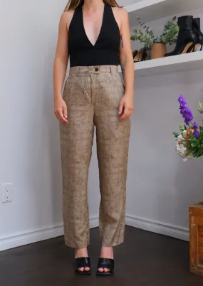 80s 100% Silk Snake Print Straight Leg Trousers - 4