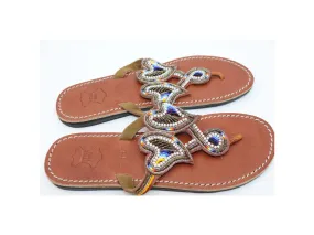 African leather beaded sandals flat