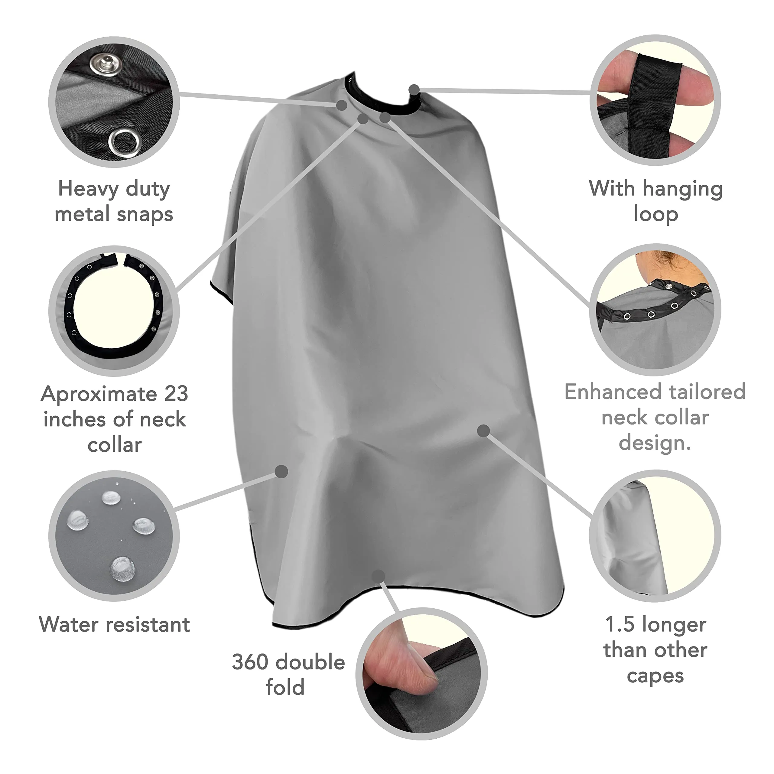 Allegro Combs Hair Cutting Cape Haircut Barber Apron Hair Stylist For Men Hair Cape Kids Cutting Adjustable Water Resistant One-Size-Fits-All 46 X 60 In. 1 Pc. (Gray)