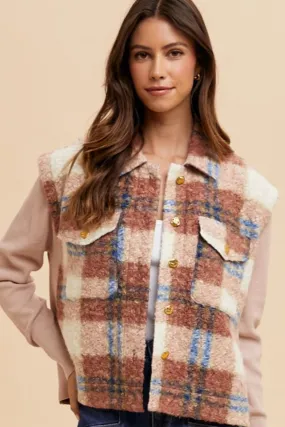 Annie Wear Faux Fur Plaid Button Up Jacket