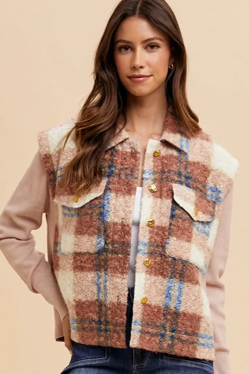 Annie Wear Faux Fur Plaid Button Up Jacket