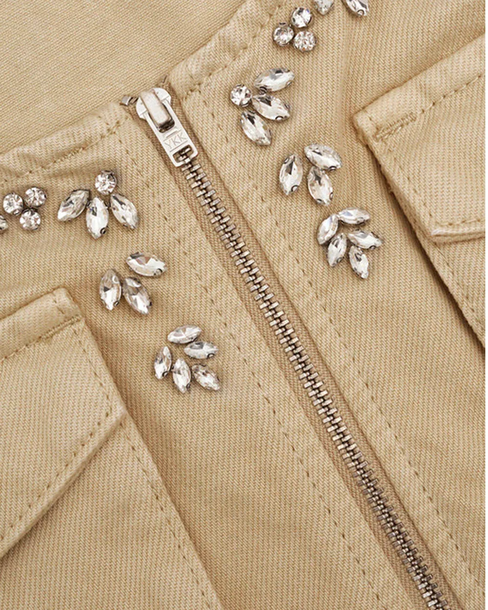 Beige Embellished Denim Cargo Top