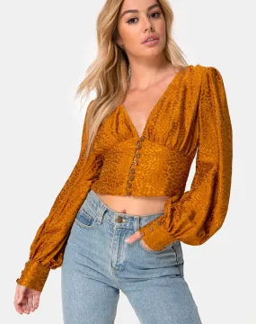 Bina Crop Top in Satin Cheetah Gold