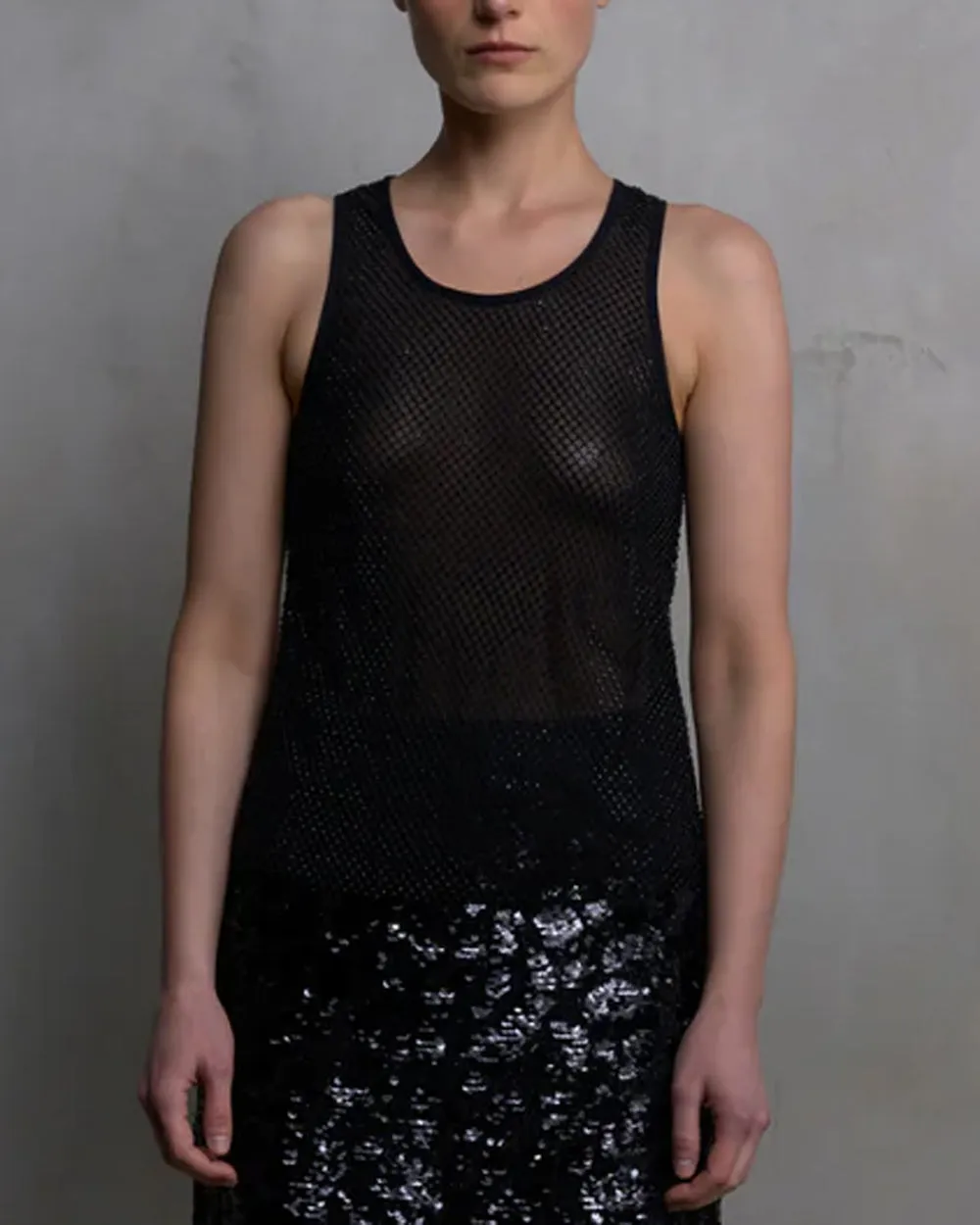 Black Embellished Mesh Net Worth Tank