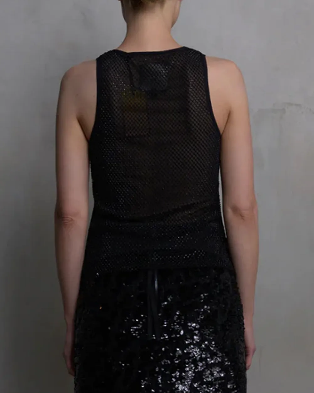 Black Embellished Mesh Net Worth Tank