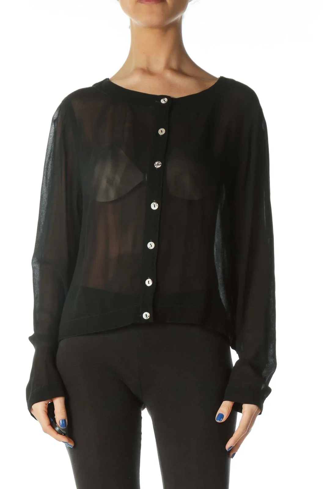 Black Sheer Cropped Blouse