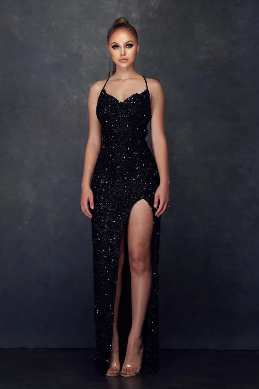 Black Sleeveless Fitted Sequin Dress