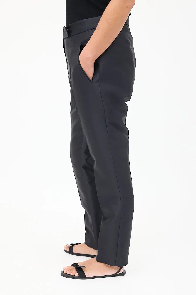 Black Wool & Silk Tapered Trouser