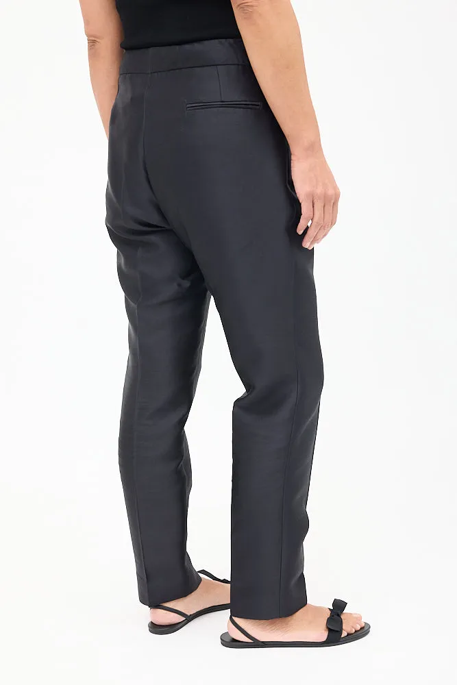 Black Wool & Silk Tapered Trouser