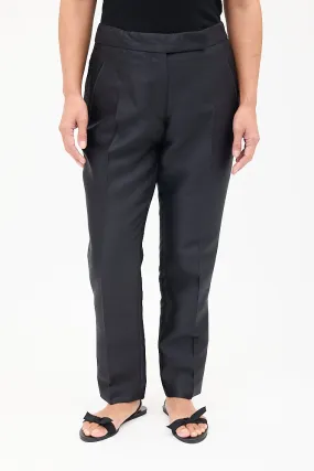 Black Wool & Silk Tapered Trouser