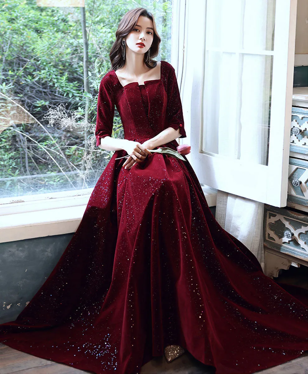 Burgundy Velvet Long Prom Dress Burgundy, Velvet Formal Evening Dress