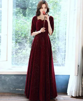 Burgundy Velvet Long Prom Dress Burgundy, Velvet Formal Evening Dress