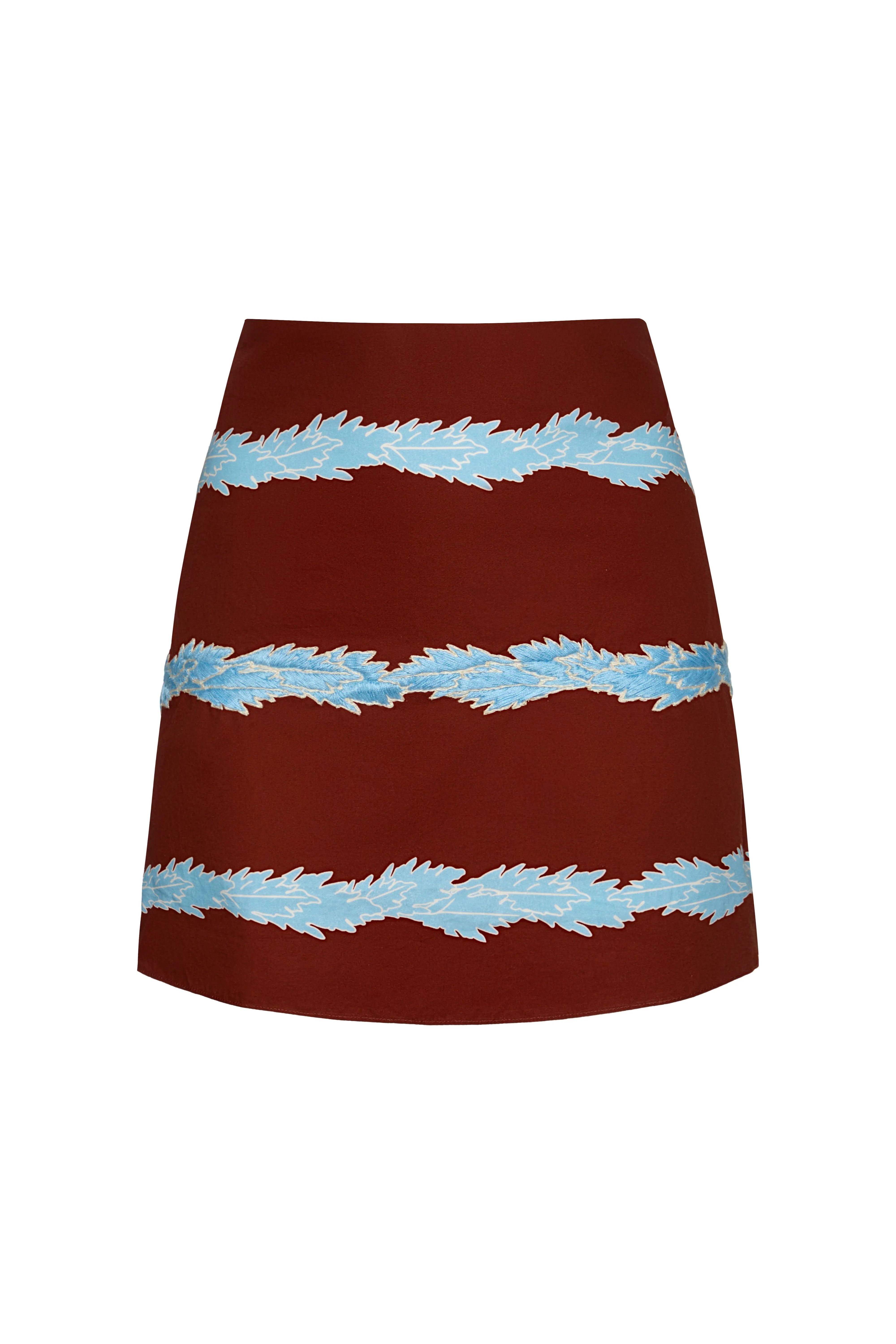 Carmelita Hand Embroidered Cotton Mini Skirt / Chocolate Striped Helechos