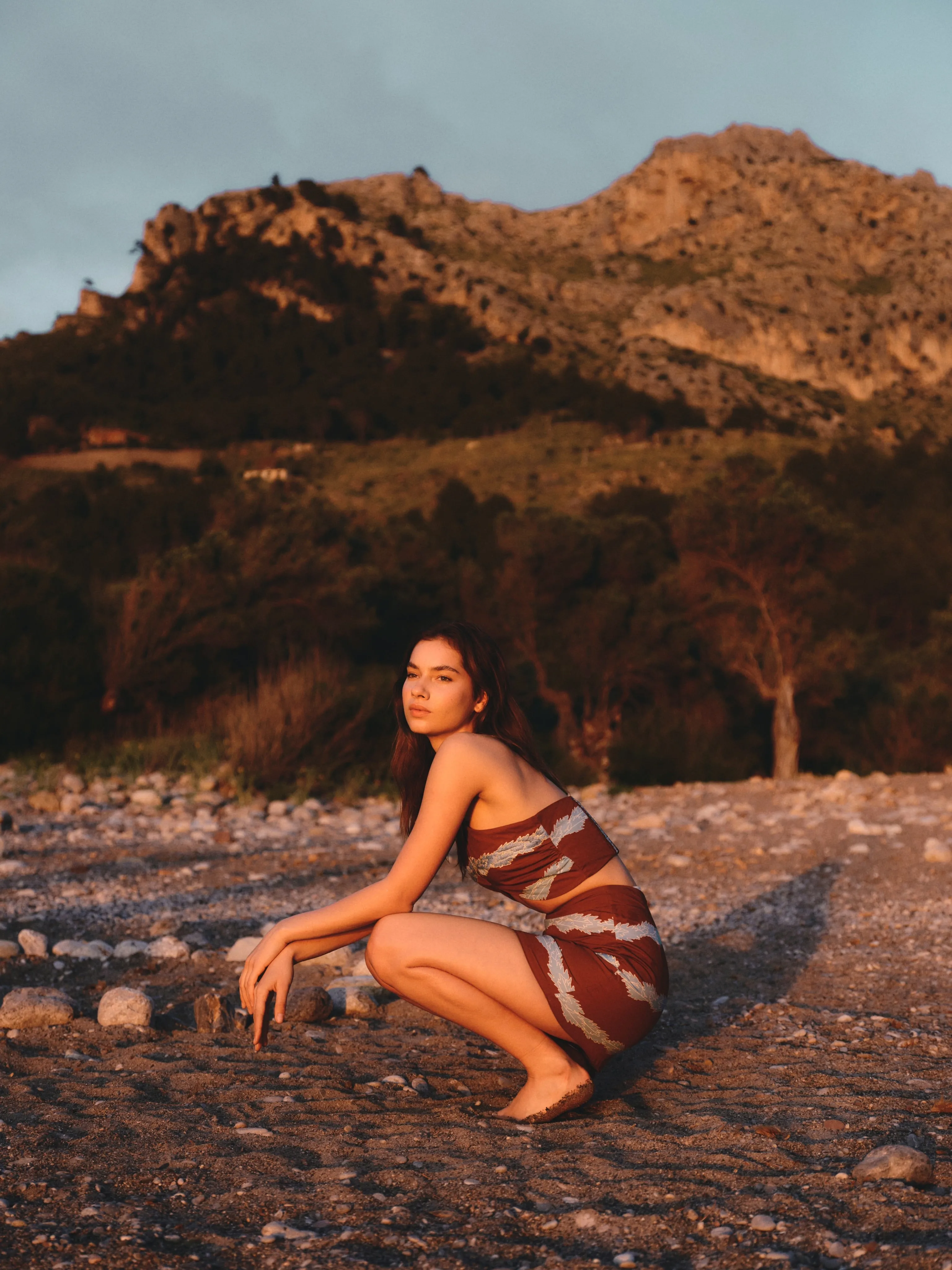 Carmelita Hand Embroidered Cotton Mini Skirt / Chocolate Striped Helechos