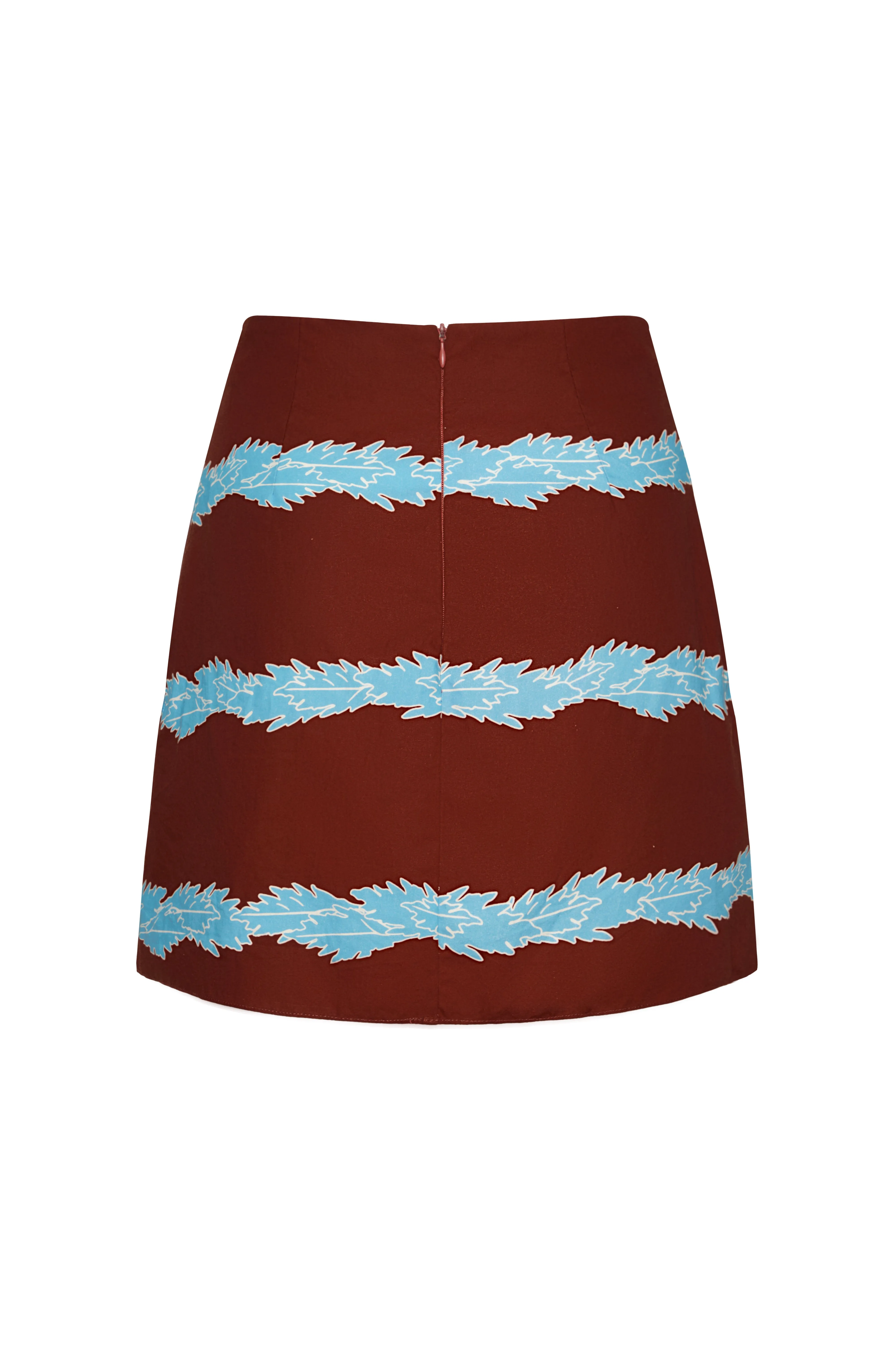 Carmelita Hand Embroidered Cotton Mini Skirt / Chocolate Striped Helechos