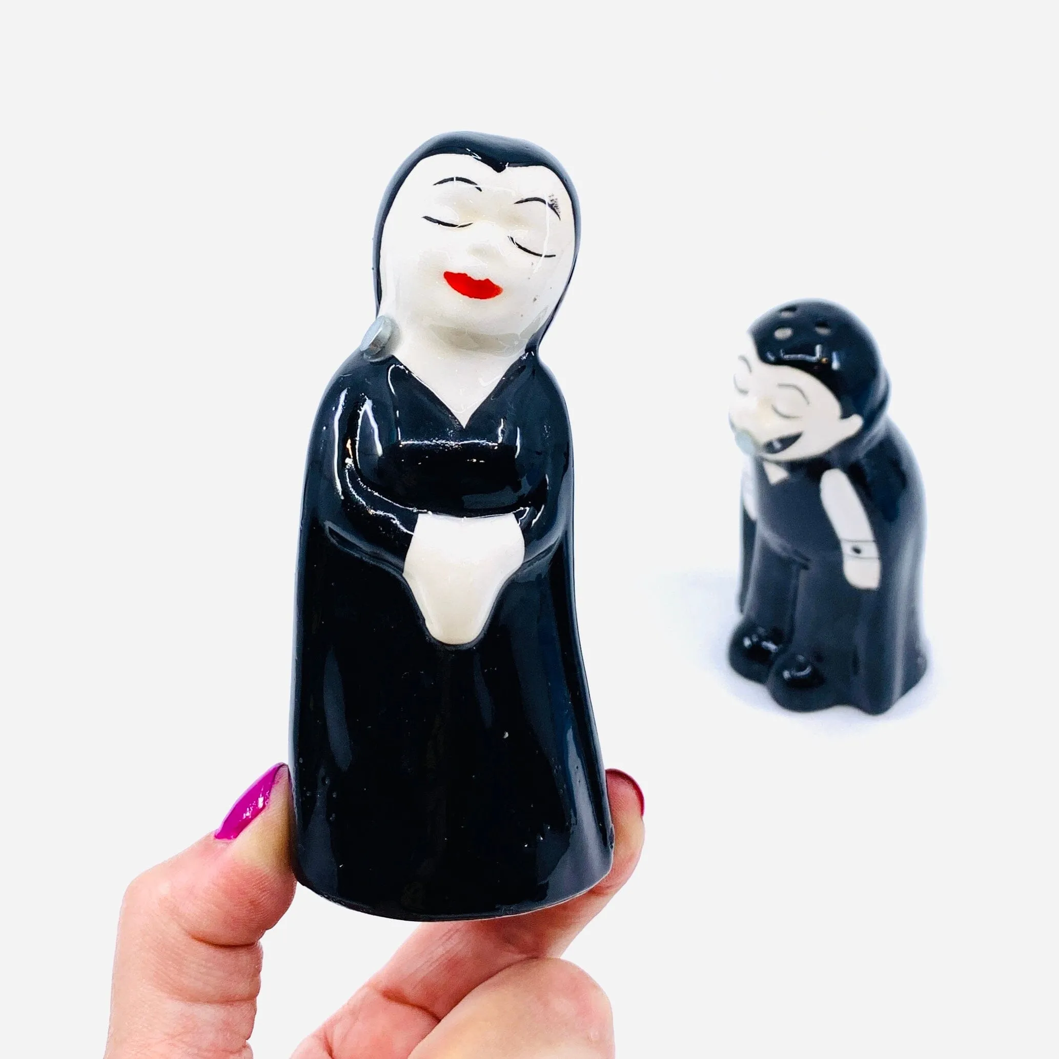 Ceramic Salt and Pepper Shakers, Mr & Mrs Dracula