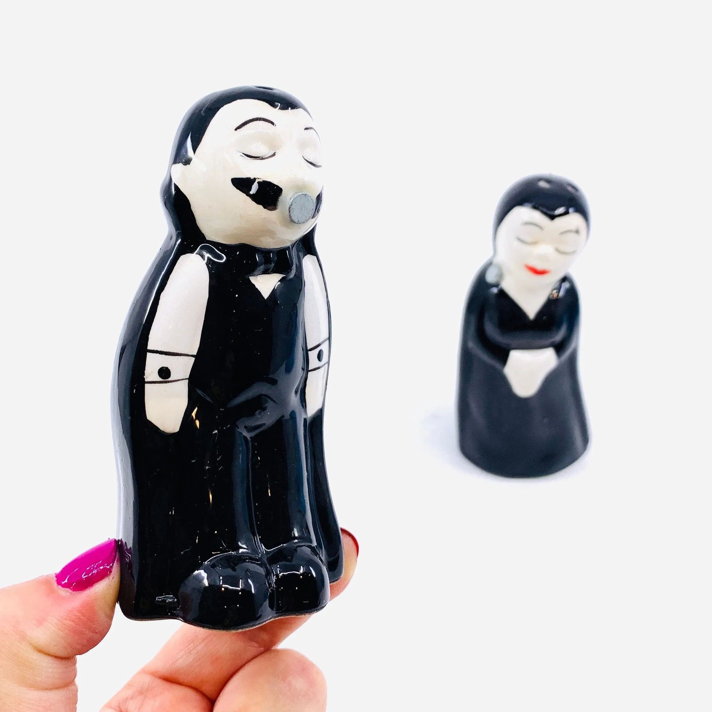 Ceramic Salt and Pepper Shakers, Mr & Mrs Dracula