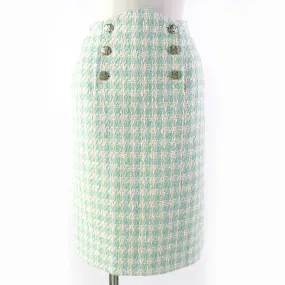 Chanel Cotton Silk Check Skirt Beaded Buttons