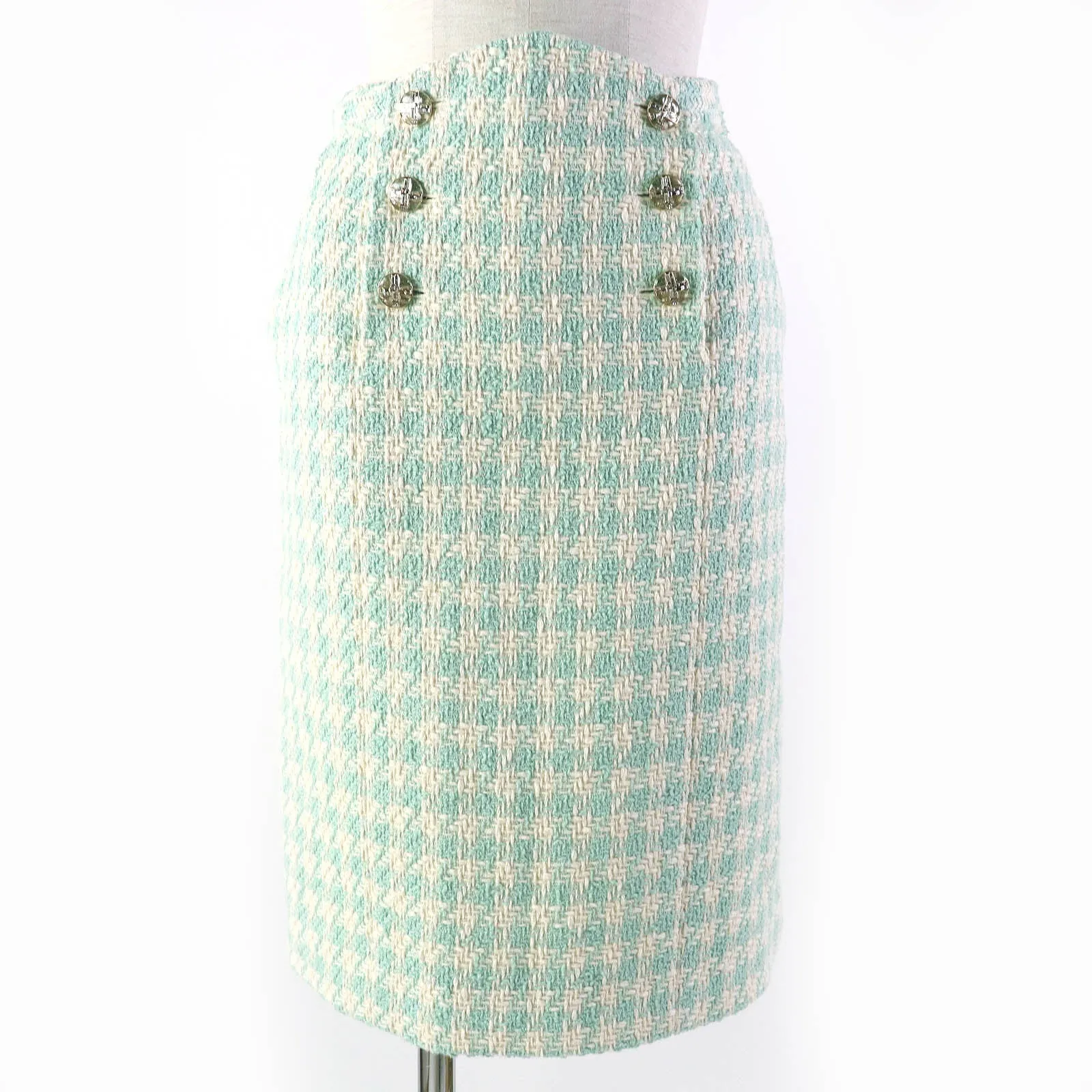 Chanel Cotton Silk Check Skirt Beaded Buttons