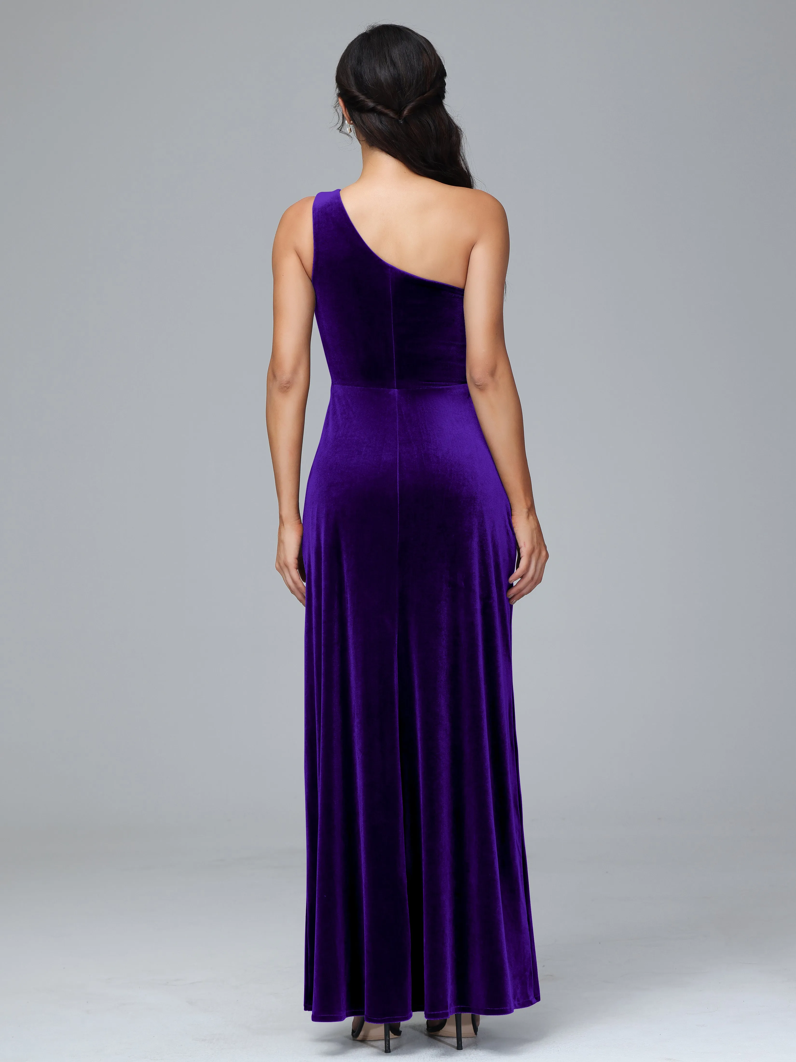 Column One Shoulder Zipper Velvet Bridesmaid Dresses