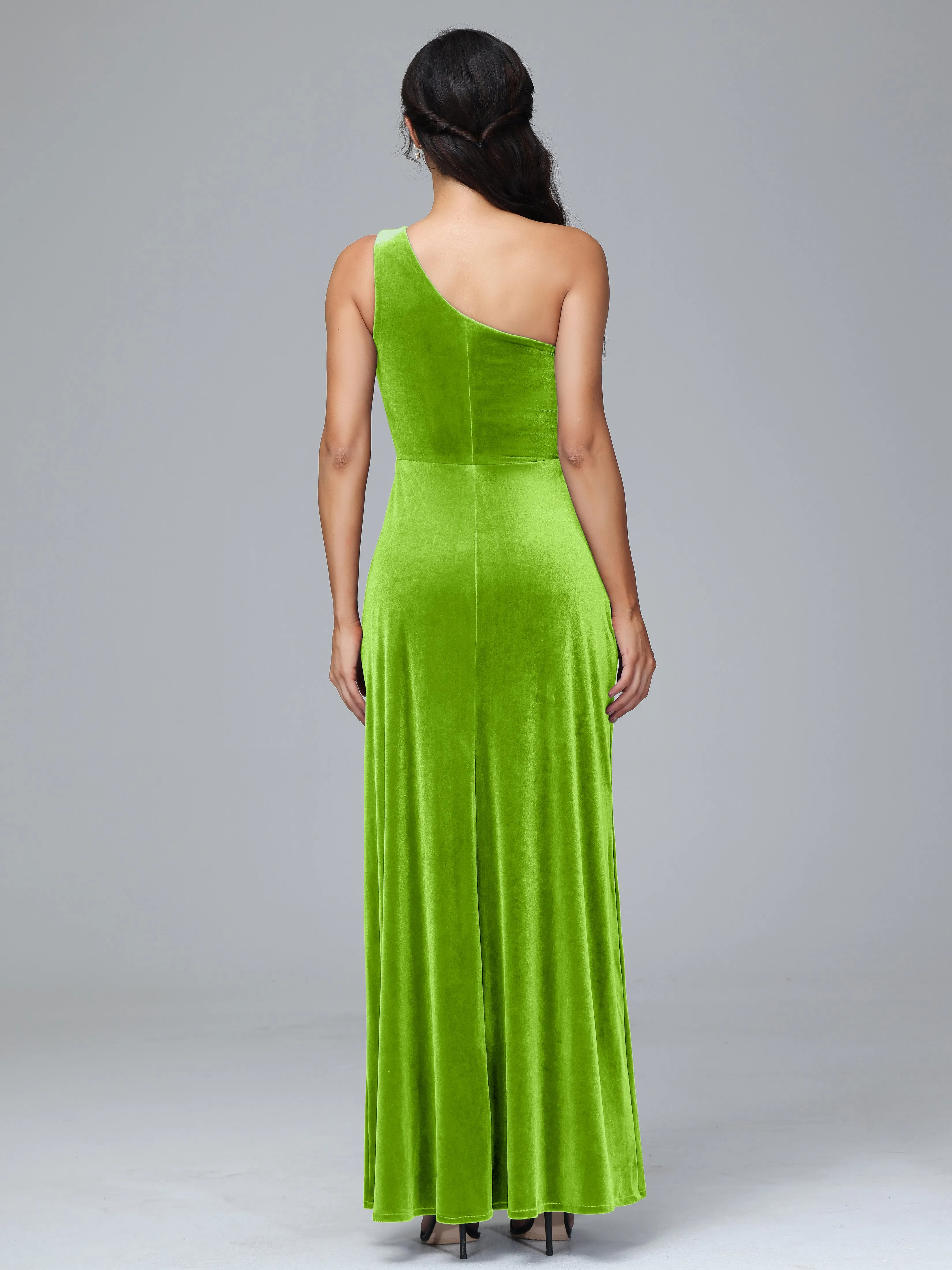 Column One Shoulder Zipper Velvet Bridesmaid Dresses