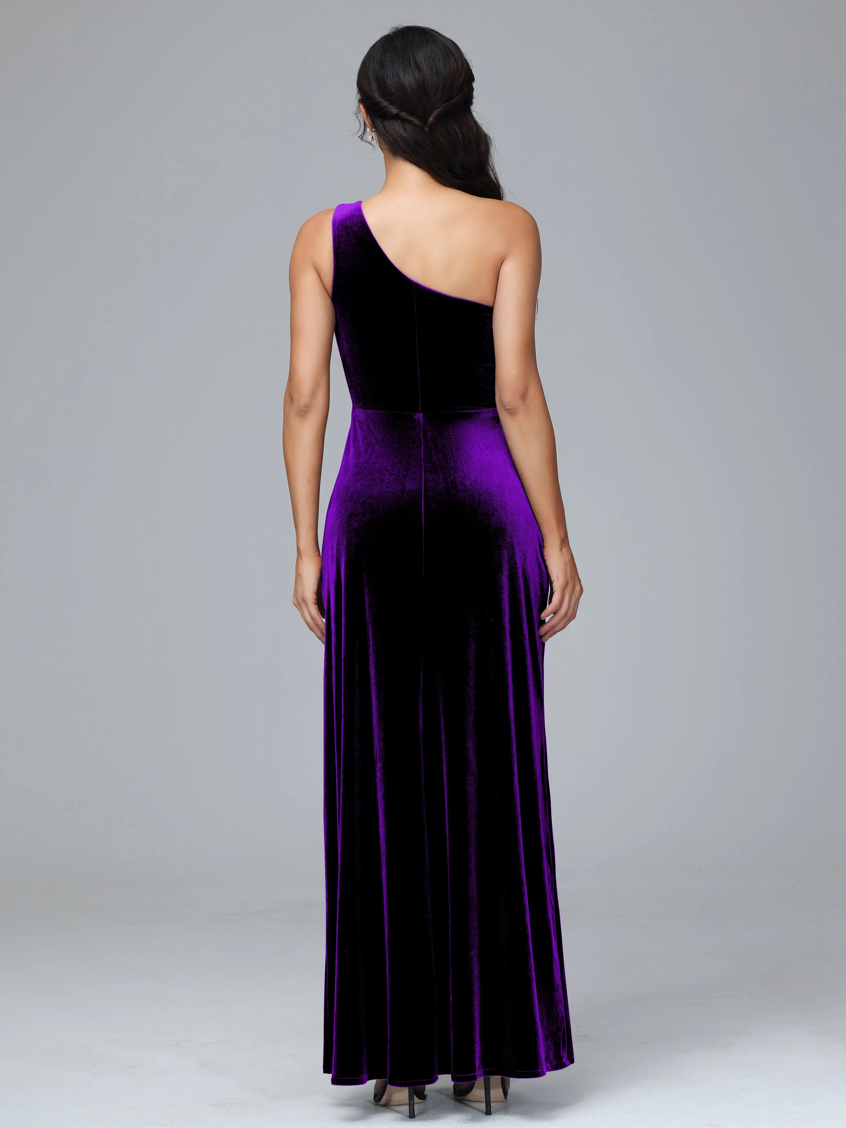 Column One Shoulder Zipper Velvet Bridesmaid Dresses