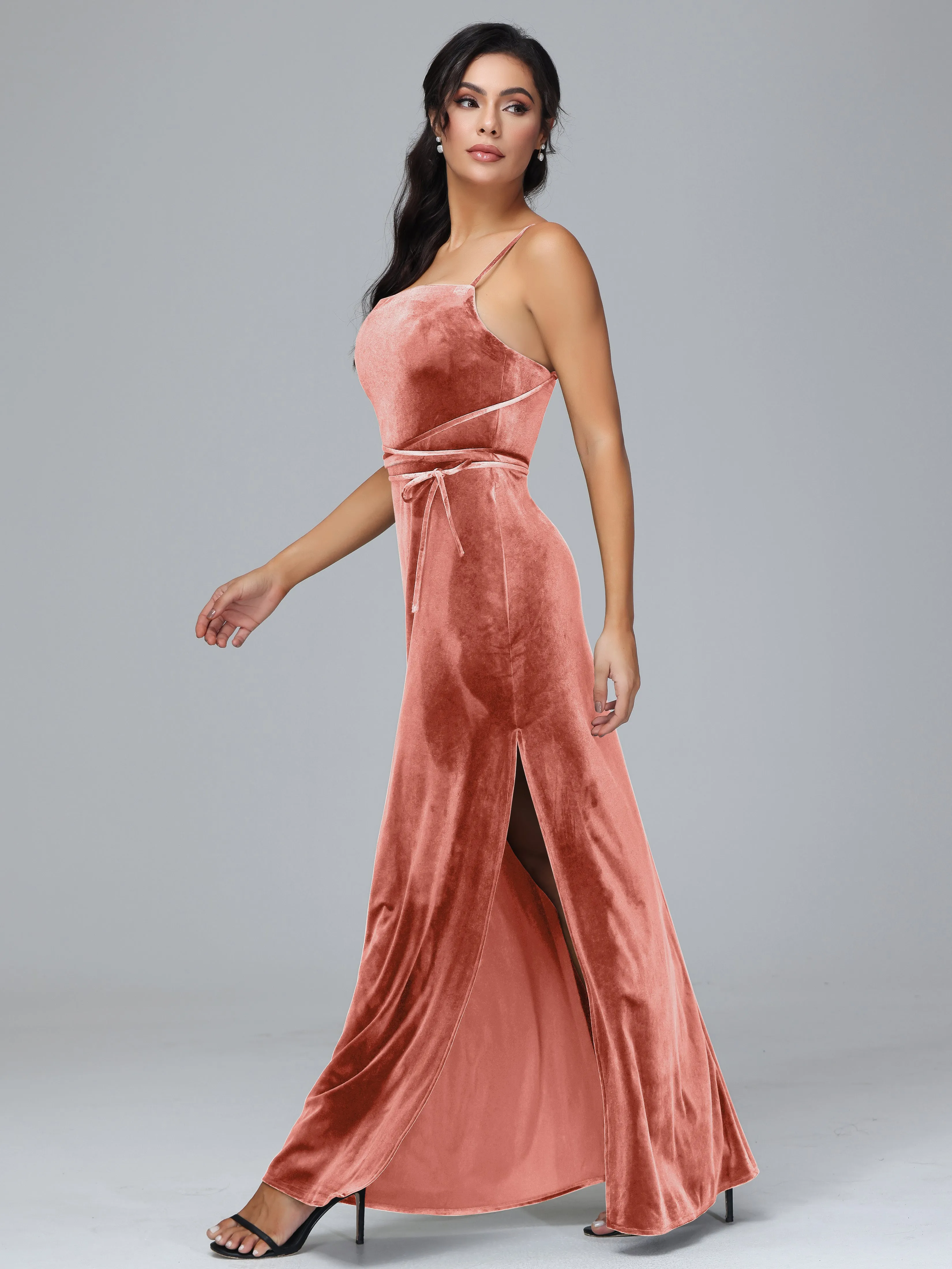 Column Spaghetti Straps Plus Size Bridesmaid Dresses