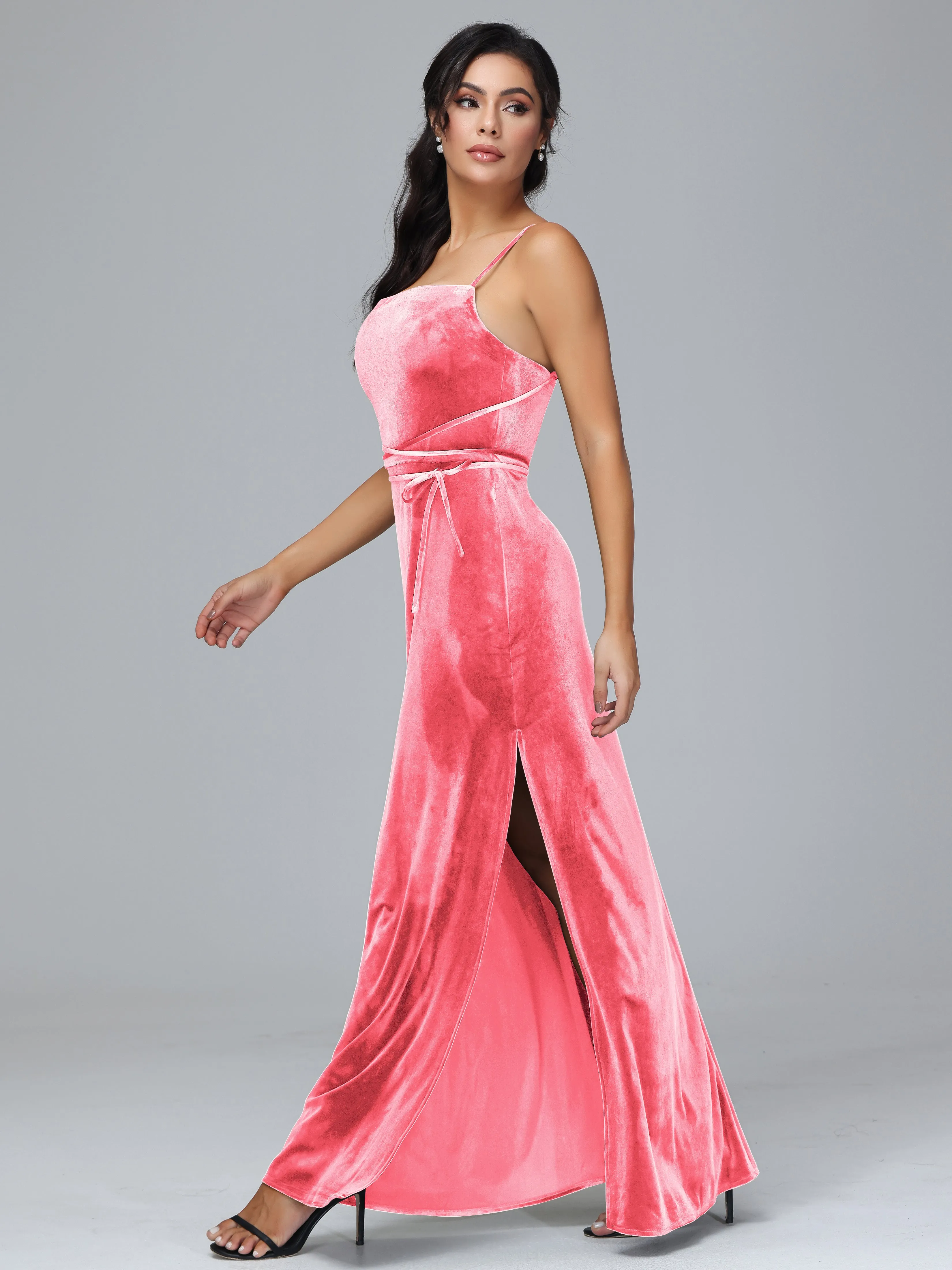 Column Spaghetti Straps Plus Size Bridesmaid Dresses