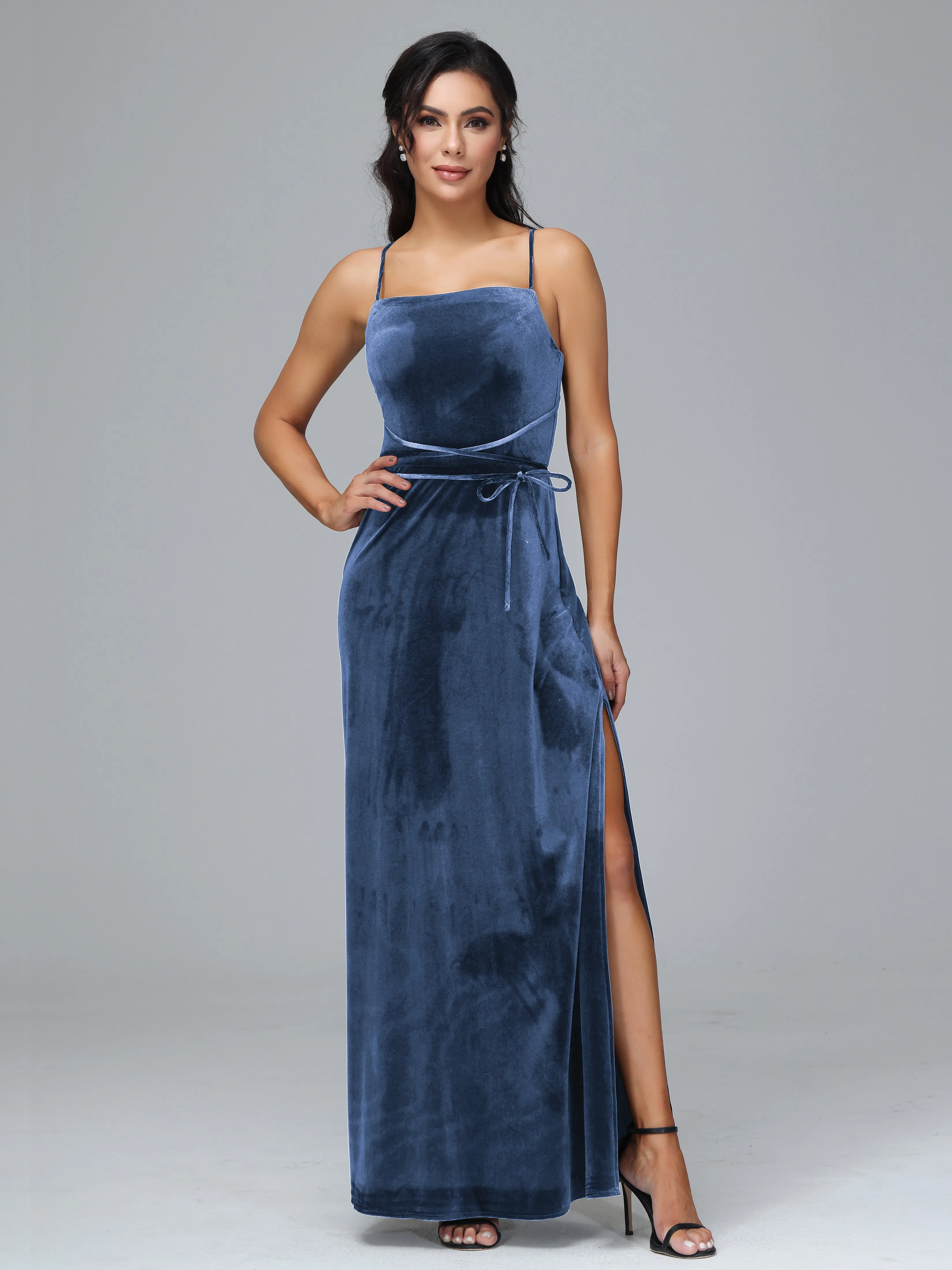 Column Spaghetti Straps Plus Size Bridesmaid Dresses