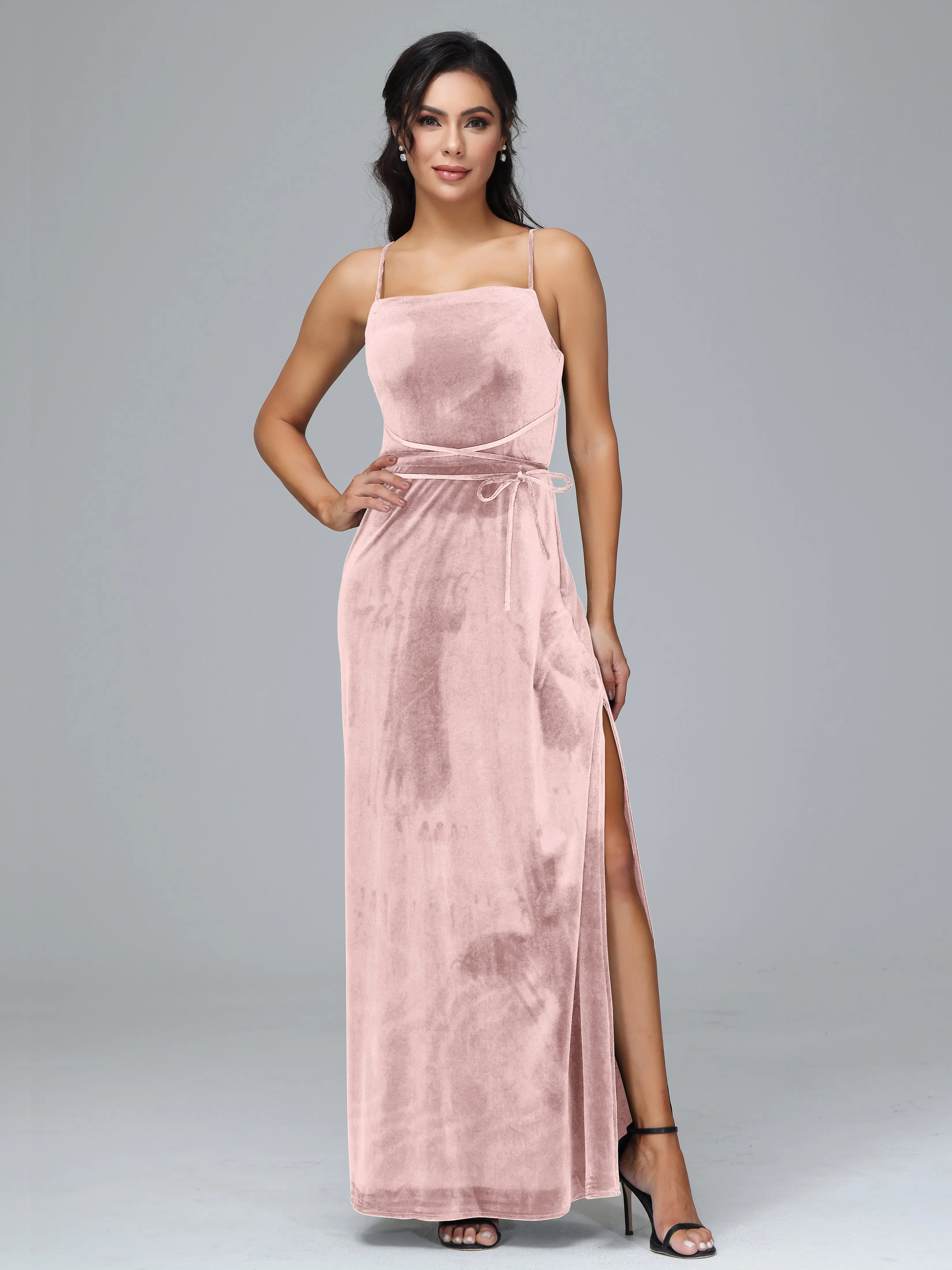 Column Spaghetti Straps Plus Size Bridesmaid Dresses