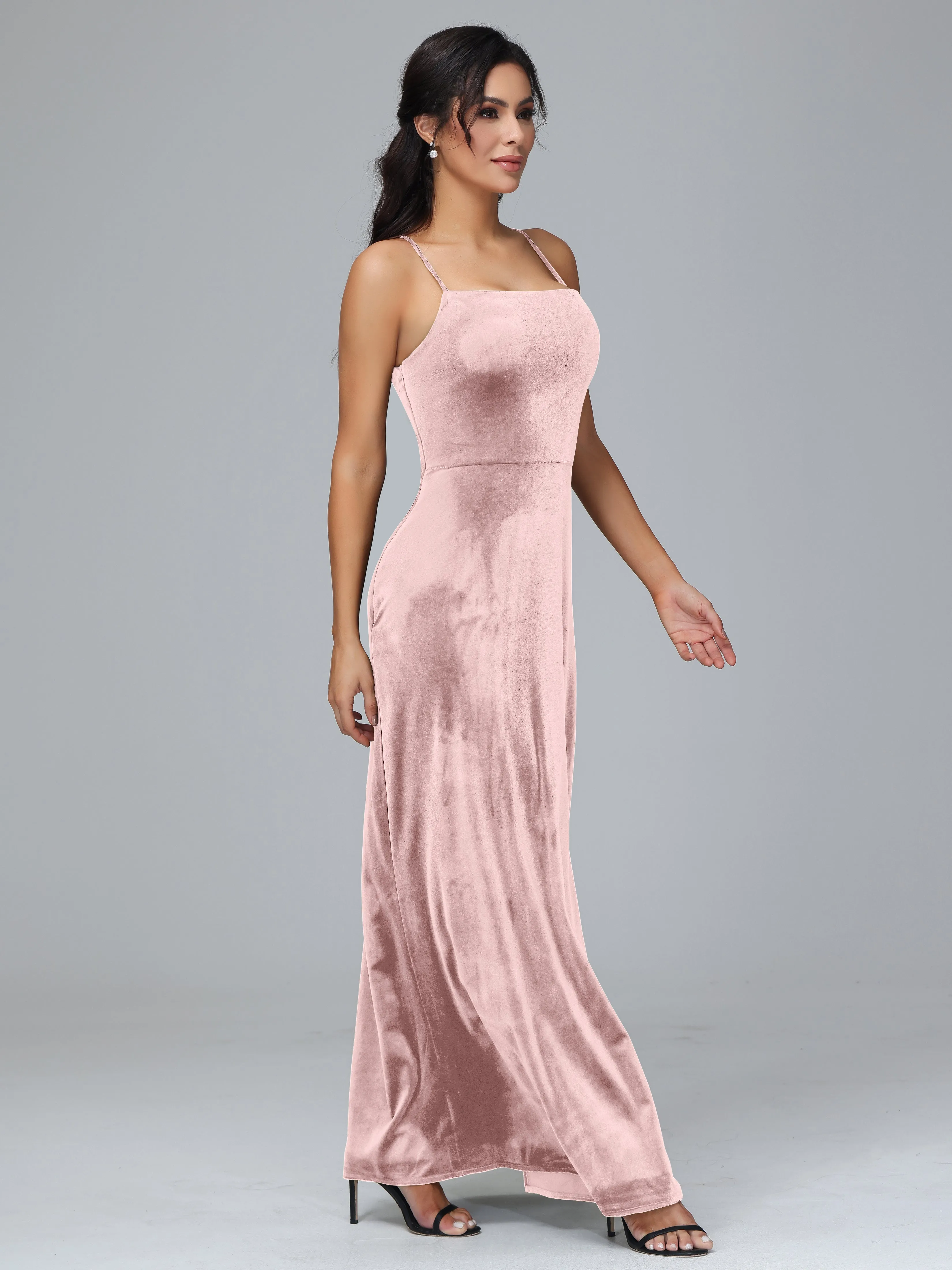 Column Spaghetti Straps Plus Size Bridesmaid Dresses