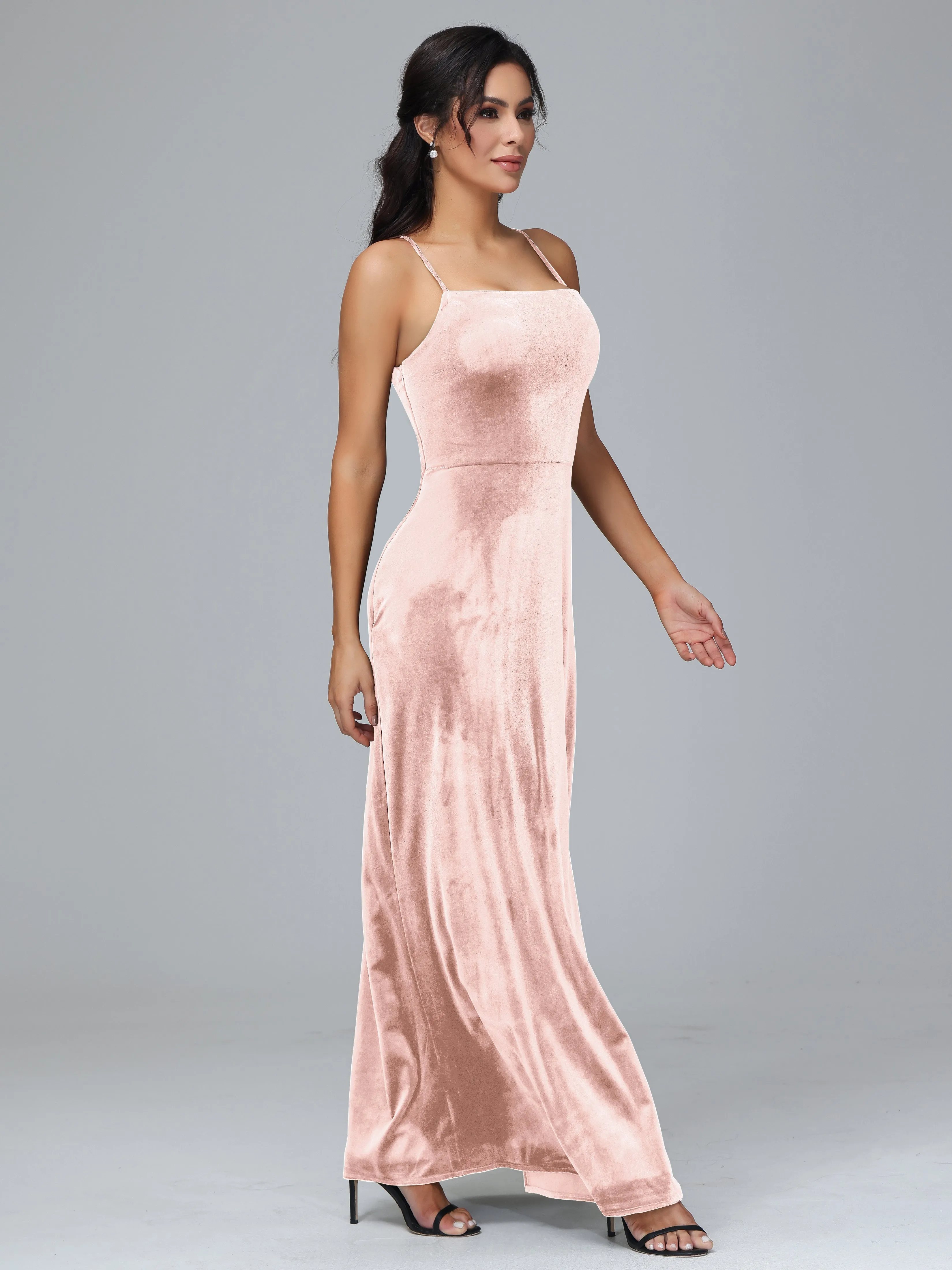 Column Spaghetti Straps Plus Size Bridesmaid Dresses