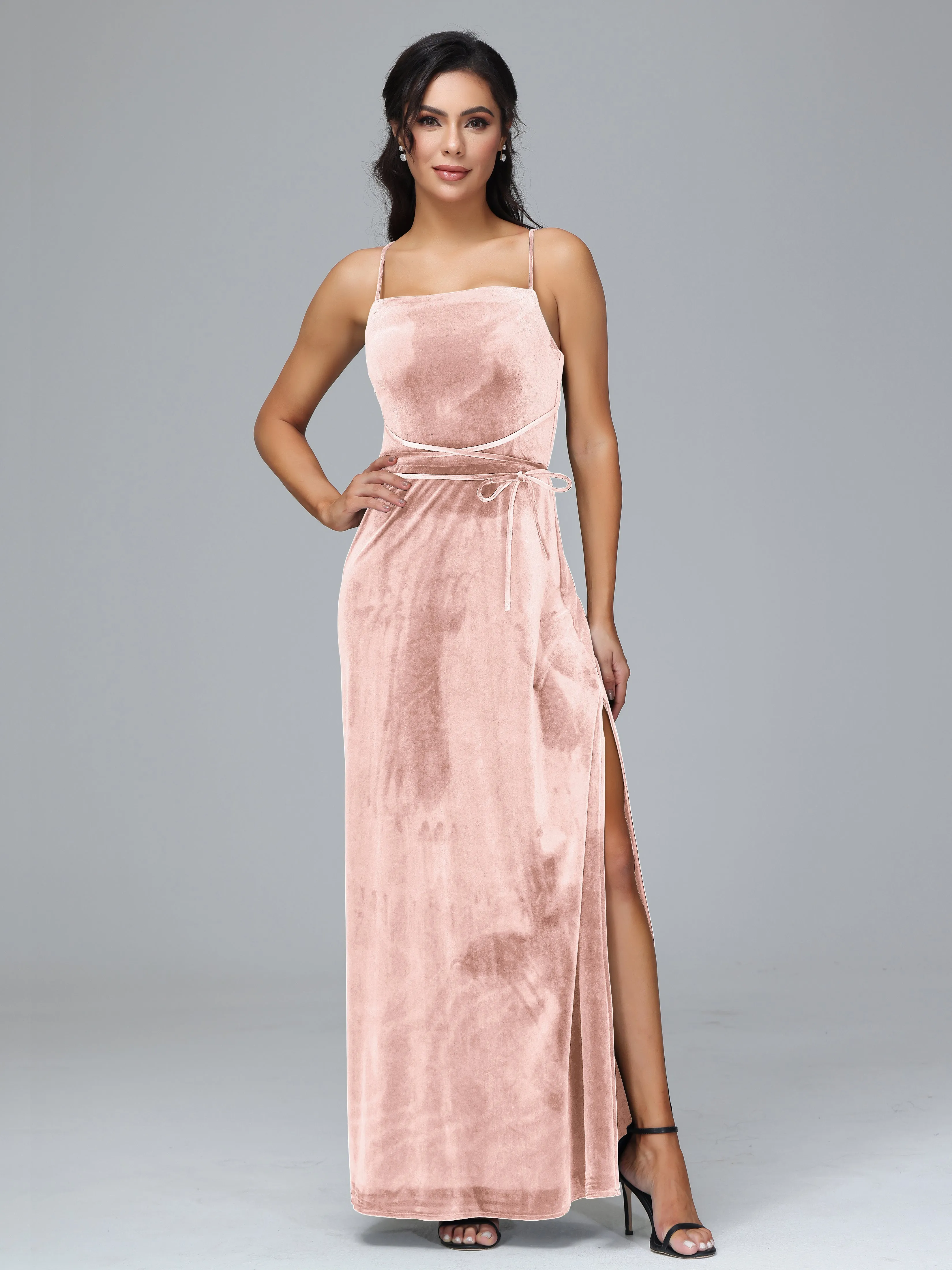 Column Spaghetti Straps Plus Size Bridesmaid Dresses