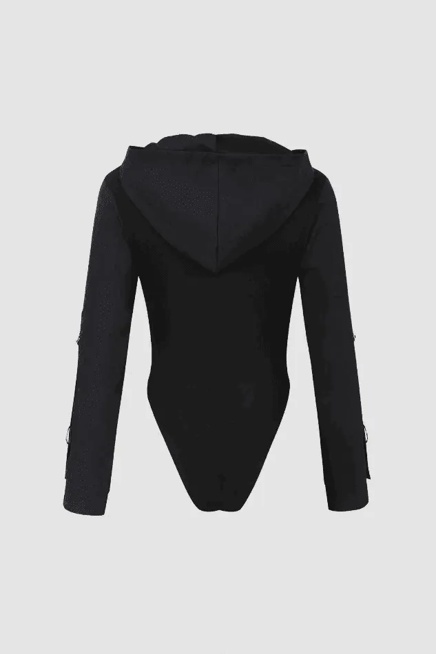 Contrast Stitch Long Sleeve Hooded Bodysuit