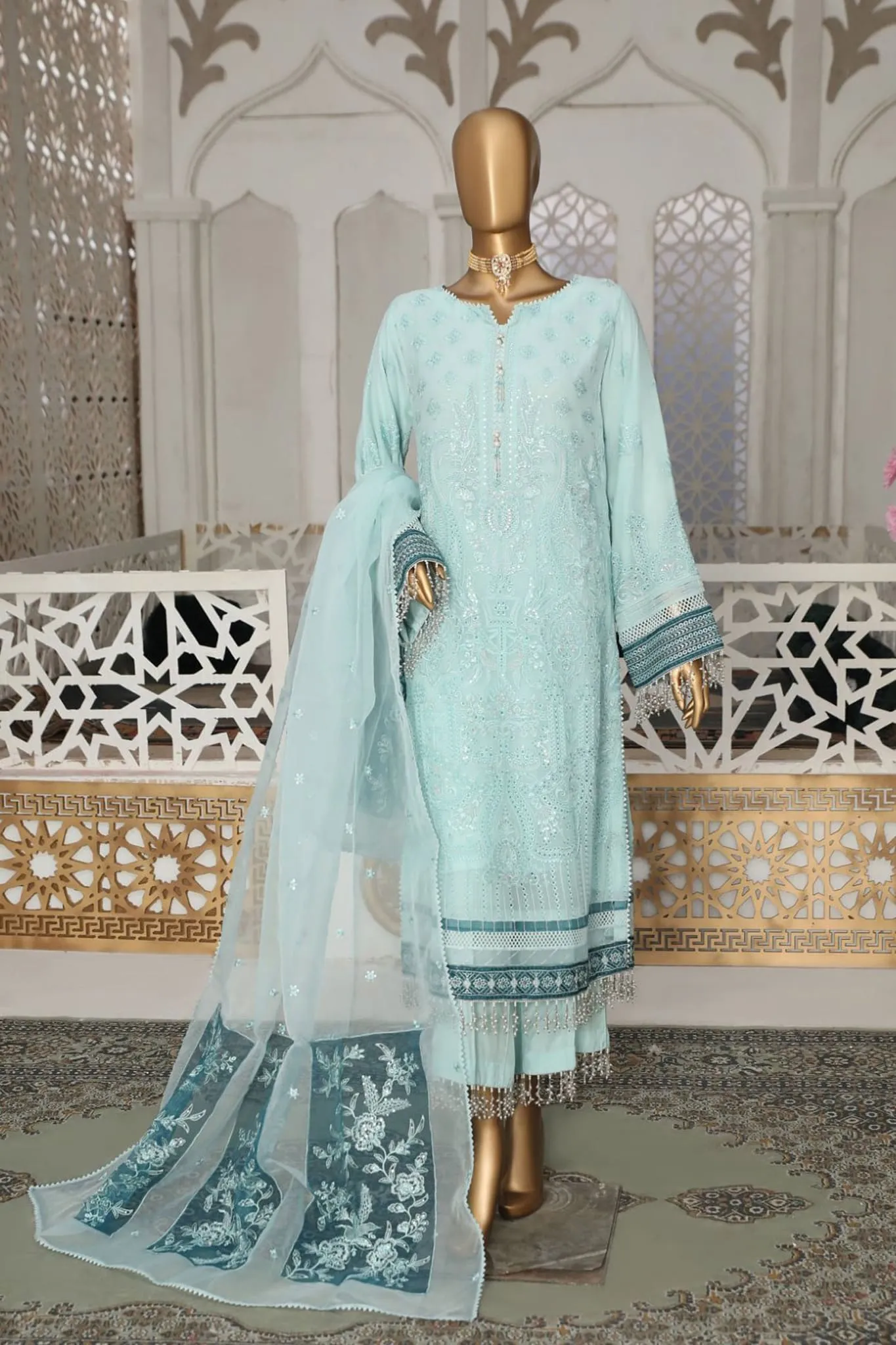 Cortesia by Hz Unstitched 3 Piece Luxury Chiffon Collection'2023-08-Oceanic Hues