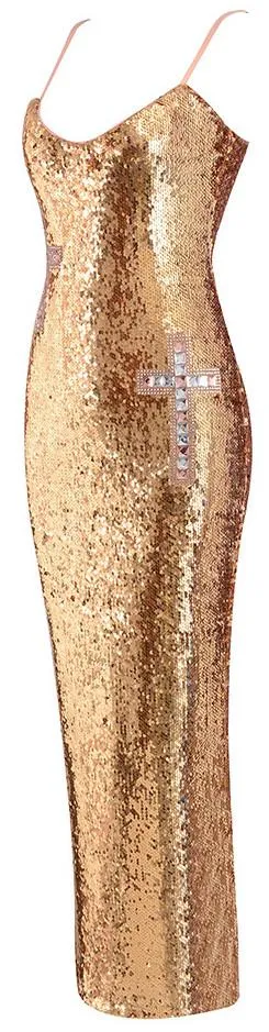 Cross-Embellished Sequin Dress